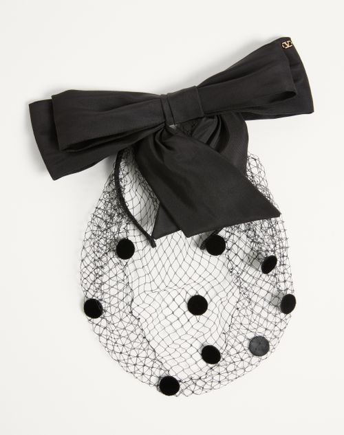Valentino Garavani - Vlogo Signature Headband With Bow And Veil In Silk And Velvet - Black - Woman - Hair Accessories