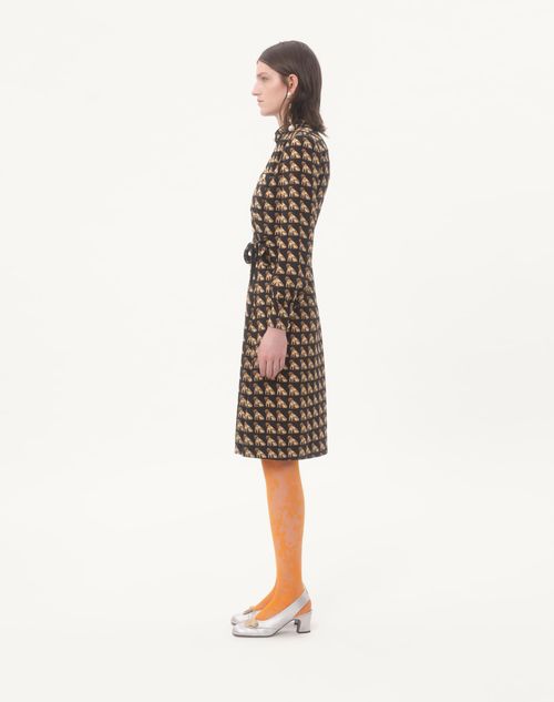 Valentino - Crepe De Chine Midi Dress With Petit Charles Print - Black/multicolour - Woman - Dresses