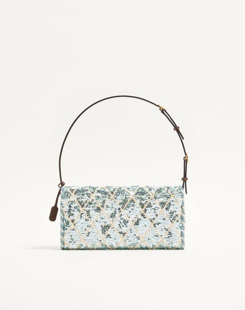 Valentino Garavani - Valentino Garavani Devain Small Shoulder Bag With Rhombelle Embroidery - Sky Blue - Woman - Shoulder Bags