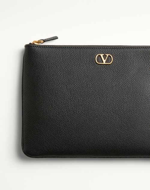 Valentino Garavani - Vlogo Signature Grainy Calfskin Clutch Bag - Black - Woman - Clutches