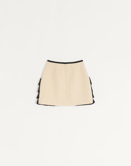 Valentino - Gonna Corta In Plain Wool Tweed - Mandorla/nero - Donna - Gonne