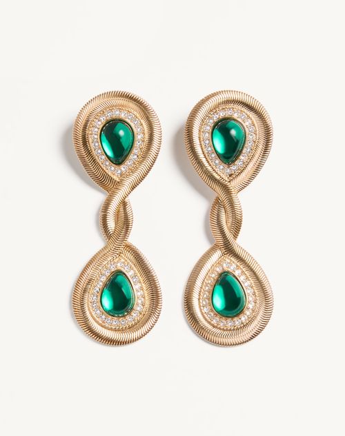 Valentino Garavani Pas Plus Earrings In Metal, Resin And Swarovski Crystals Woman Gold/emerald Onesize