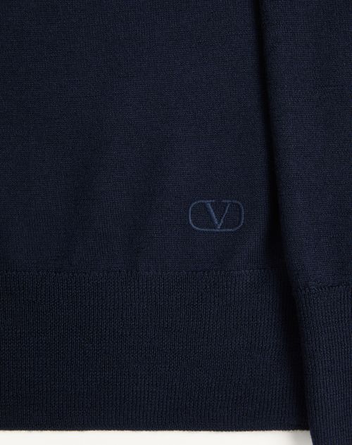 Valentino - Maglia Valentino In Lana Con Ricamo Vlogo - Navy - Uomo - Maglieria