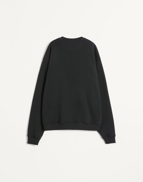 Valentino - Cotton Crewneck Sweatshirt With Chez Valentino Patch - Black - Man - T-shirts And Sweatshirts