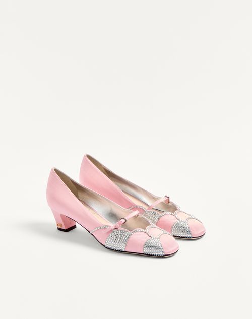 Valentino Garavani - Bowow Pumps In Moirè Fabric With Crystals 45mm - Rock Pink/silver - Woman - Pumps