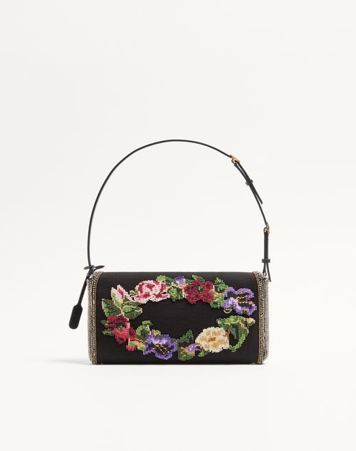 Valentino Garavani - Valentino Garavani Devain Small Embroidered Shoulder Bag - Black/multicolor - Woman - Shoulder Bags