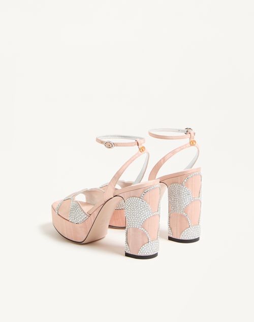 Valentino Garavani - Bowow Platform Sandal In Moiré Fabric With Crystals 115mm - Nude/silver - Woman - Sandals