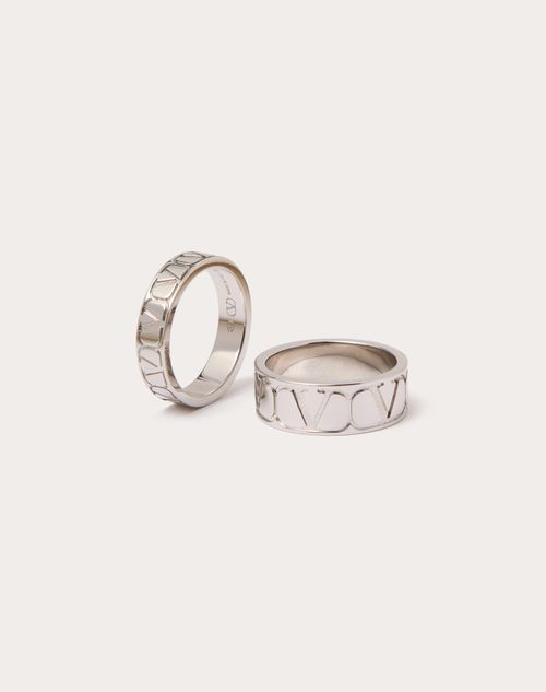 Shop Valentino Garavani Toile Iconographe Metal Ring Set In パラジウム