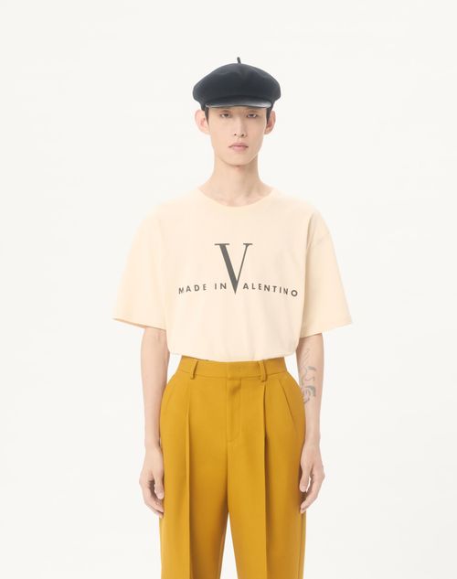 Valentino - Valentino Cotton T-shirt With Made In Valentino Print - Butter/black - Man - Tshirts And Sweatshirts
