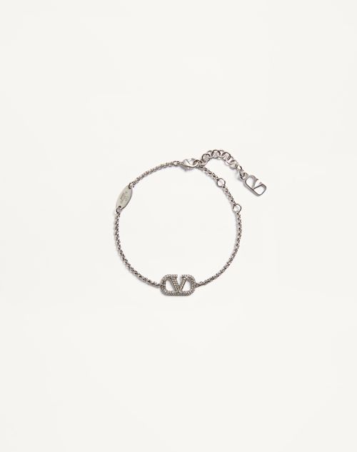 Valentino Garavani Vlogo Signature Bracelet In Metal And Swarovski Crystals Woman Palladium/crystal Onesize