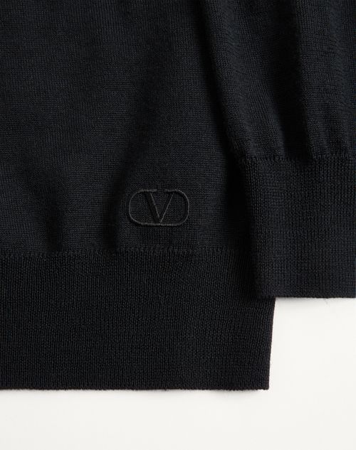Valentino - Valentino Wool Jumper With Vlogo Embroidery - Black - Man - Knitwear