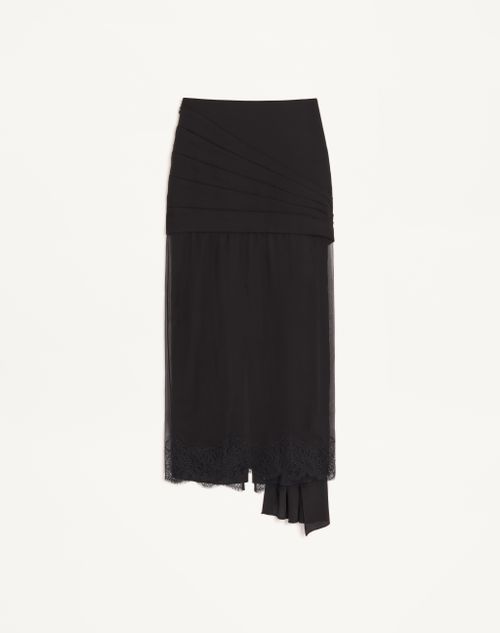 Valentino - Georgette Midi Skirt With Lace - Black - Woman - Skirts