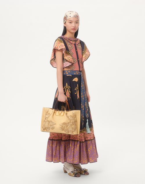 Valentino Garavani - Medium Shopping Bag In Raffia With Floral Embroidery - Natural - Woman - Totes