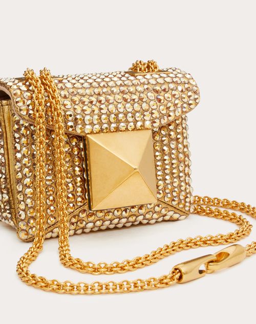 Valentino Garavani - One Stud Embroidered Micro Bag With Chain - Antique Brass - Woman - Shoulder Bags