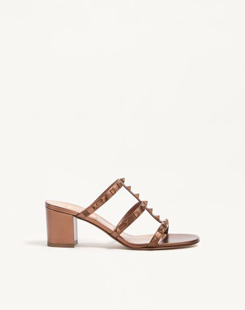 Valentino Garavani Rockstud Metallic Calfskin Leather Slide Sandal 60 Mm Woman Bronze 40.5