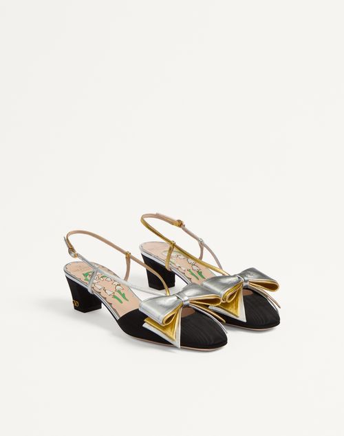 Valentino Garavani - Bowow Slingback Pumps In Moirè Fabric 45mm - Black/silver/antique Gold - Woman - Pumps