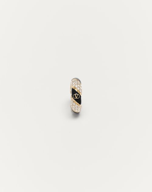 Valentino Garavani Pas Plus Mono Earring In Metal Enamel And Swarovski® Crystals Woman Gold/black/cr In Multicolour