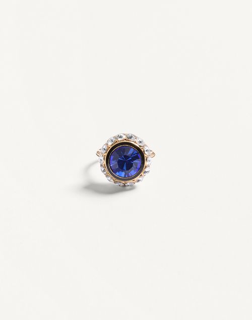 Valentino Garavani Vlogo Signature Ring In Metal, Enamel And Crystals Woman Gold/blue 11