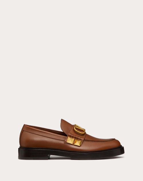 Valentino Garavani Calfskin Stud Sign Loafer In Brown