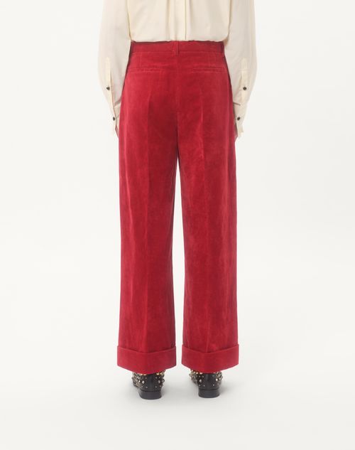 Valentino - Washed Cotton-linen Velvet Trousers With Turn-ups - Crab - Man - Trousers And Shorts