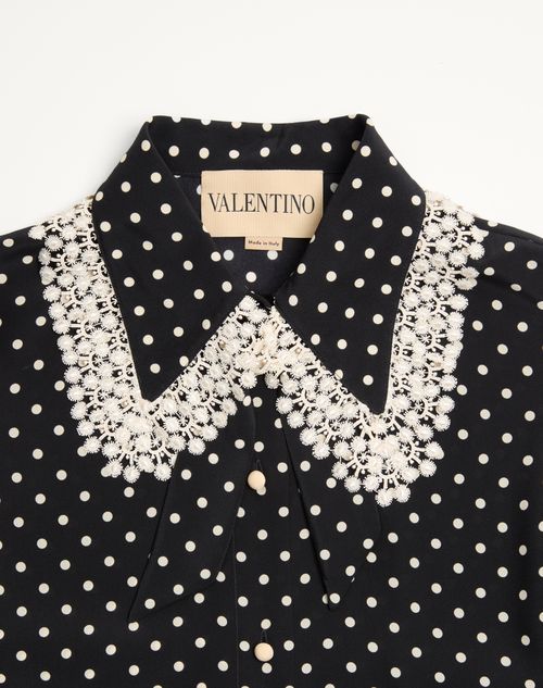 Valentino - Midi Dress In Crepe De Chine With Medium-sized Polka Dots - Black/birch - Woman - Dresses