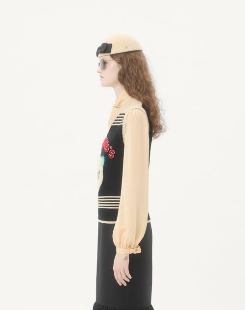 Valentino - Le Chat De La Maison Embroidered Gilet - Black/multicolor - Woman - Knitwear
