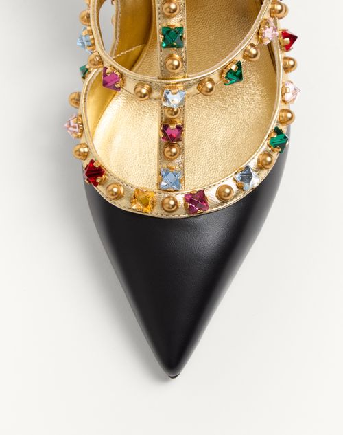 Valentino Garavani - Rockstud Calfskin Pumps With Cabochon And 100mm Crystals - Black/antique Brass - Woman - Pumps