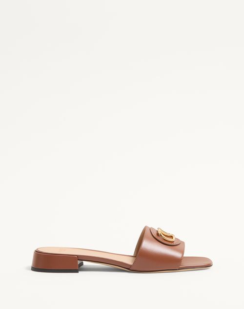 Valentino Logo Signature Leather Slides In Tobacco