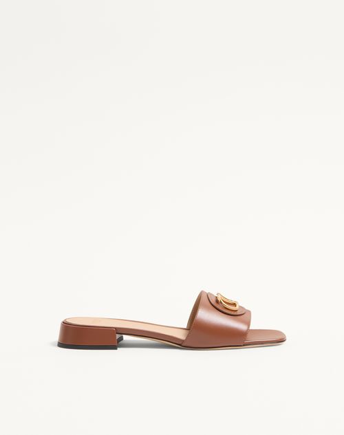 Valentino Garavani Vlogo Signature Slide Sandal In Calfskin 20mm Woman Tobacco 41.5