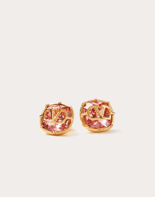 Valentino Garavani Vlogo Signature Metal And Swarovski® Crystal Earrings Woman Gold/pink Uni