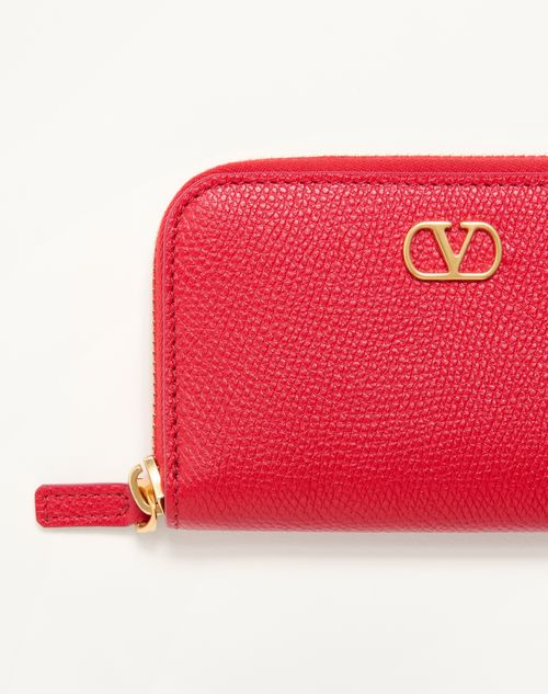 Valentino Garavani - Vロゴ シグネチャー グレインカーフスキン ミニ ジップウォレット - ピュアレッド - ウィメンズ - 