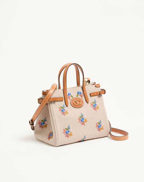 Valentino Garavani - Kleine Valentino Garavani Antibes Canvas-einkaufstasche Mit Stickerei - Natur - Frau - Shopper Taschen