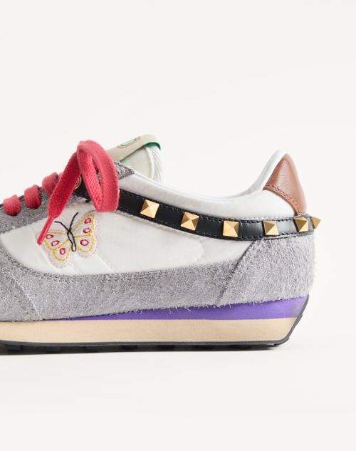 Valentino Garavani - スタッドアップ バタフライエンブロイダリー スプリットレザー X ナイロン スニーカー - ホワイト/マルチカラー - ウィメンズ - スニーカー