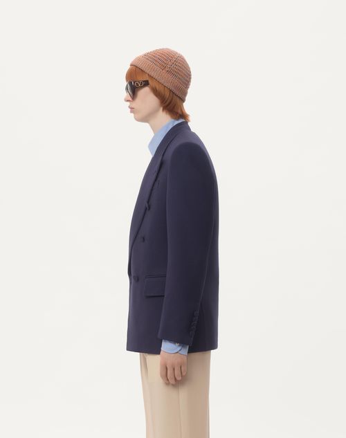 Valentino - Double-breasted Jacket In Wool Gabardine - Indigo - Man - Coats And Blazers
