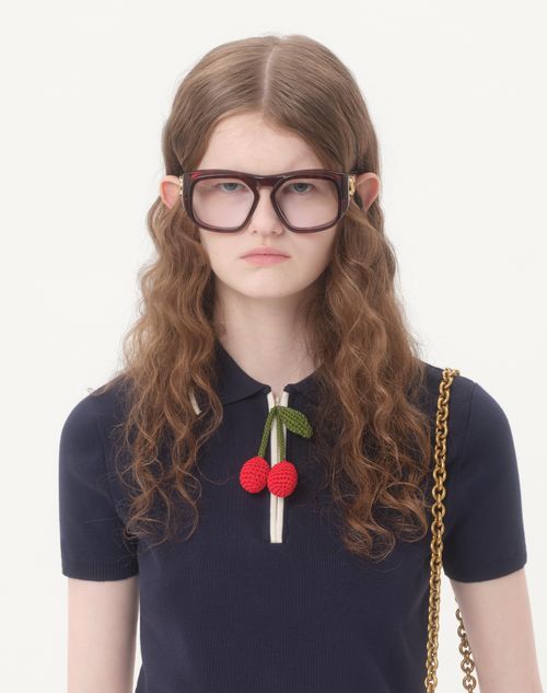 Valentino - Cotton Top With Cherry - Navy/ivory - Woman - Knitwear