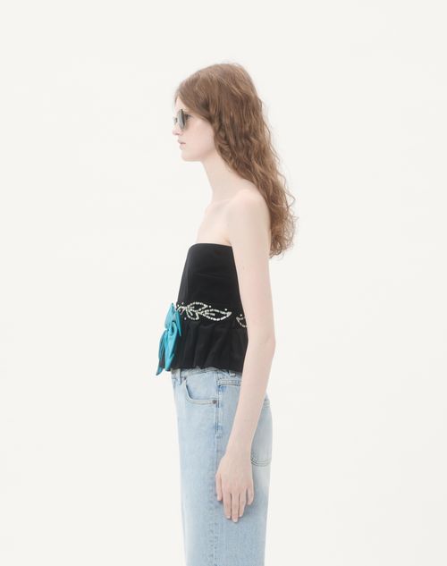 Valentino - Embroidered Velvet Top - Black - Woman - Shirts & Tops