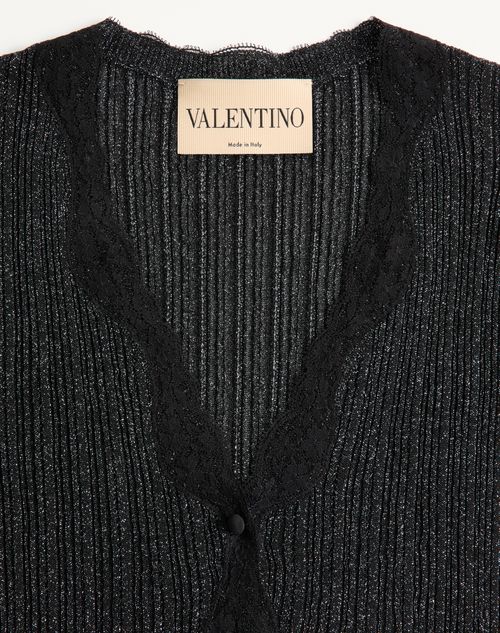 Valentino - Lurex Knitted Cardigan With Lace - Black/silver - Woman - Knitwear