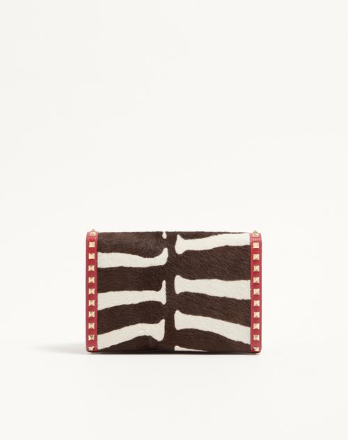 Valentino Garavani - Valentino Garavani Rockstud Small Shoulder Bag In Pony-effect Calfskin - White/marrone/red - Woman - Shoulder Bags