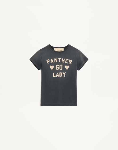 Valentino Camiseta De Algodón Con Estampado Mujer Negro/abedul Xl