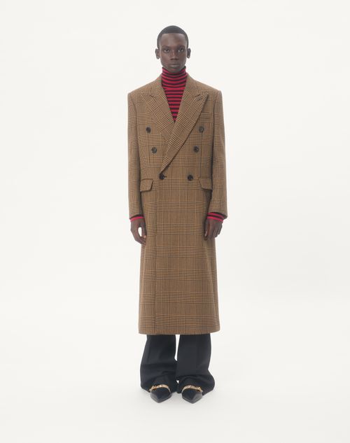 Valentino - Valentino Double-breasted Wool Coat With Glen Plaid Pattern - Camel/black - Man - Coats And Blazers