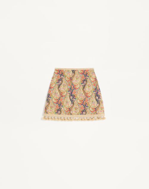 Valentino - Embroidered Skirt On Piquet With Paisley Voyage Imaginaire Print - Multicolor - Woman - Skirts