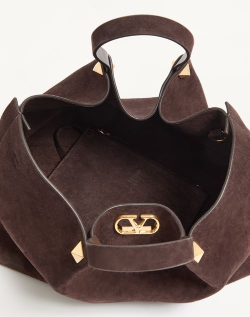 Valentino Garavani - Valentino Garavani Large Shopping Bag In Soft Suede - Ebony - Woman - Totes