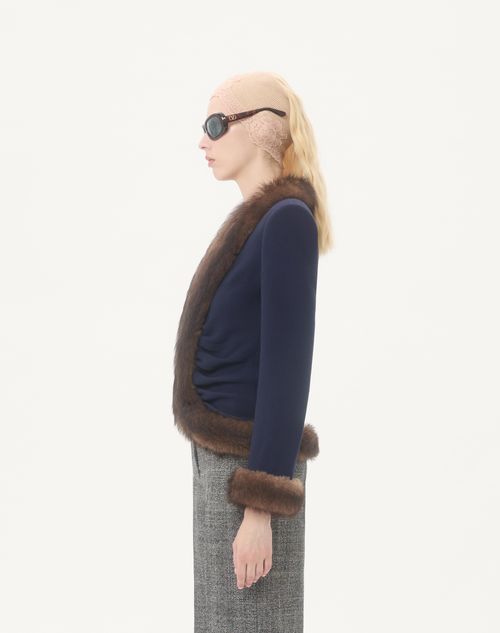 Valentino - Veste En Crêpe De Laine - Indigo - Femme - Vestes Et Manteaux