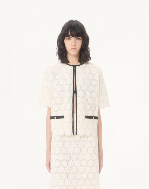 Valentino - Jacket In Fleurs A Jour Cotton - Latte/black - Woman - Jackets And Blazers