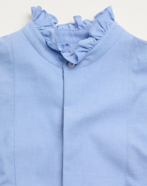 Valentino - Cotton Shirt With Plastron And Ruffles - Sky Blue - Man - Shirts