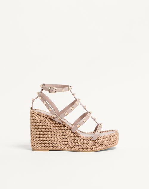 Valentino Garavani - Rockstud Ankle Strap Wedge Sandal In Calfskin Leather 95 Mm - Skin - Woman - Espadrilles And Wedges