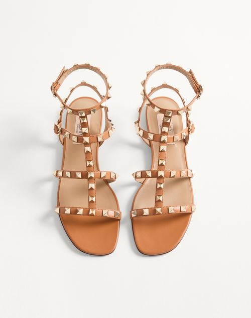 Valentino Garavani - Rockstud Flat Calfskin Sandal With Straps - Almond - Woman - Sandals