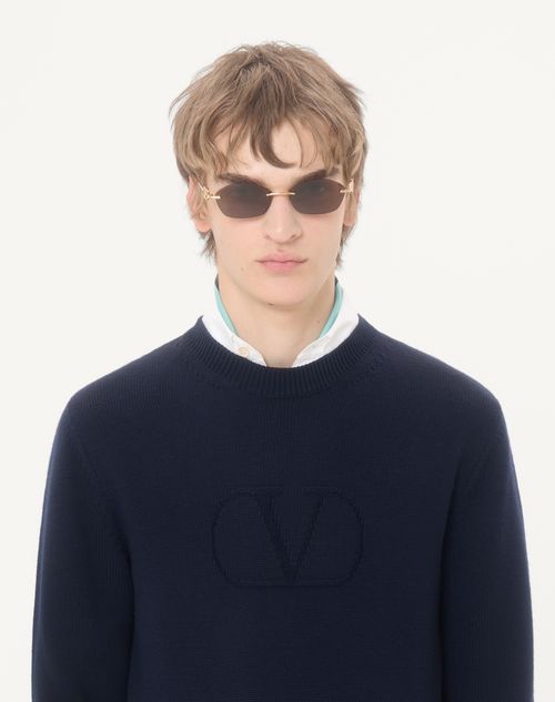 Valentino - Valentino Wool Sweater With Tone-on-tone Vlogo Signature Embroidery - Navy - Man - Knitwear