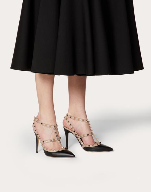 Valentino Garavani - Rockstud Ankle Strap Pump 100 Mm - Black/poudre - Woman - Pumps