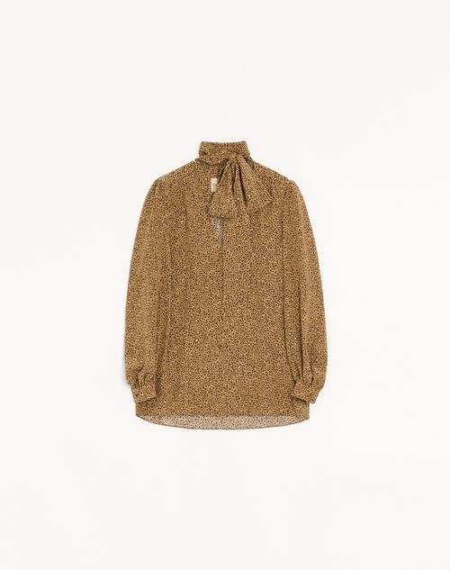 Valentino - Crepe De Chine Shirt With Fauve Éclat Micromacula Print - Animal Print - Woman - Shirts And Tops
